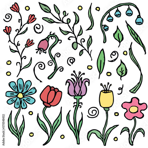 Floral background. Doodle background with flowers. Spring pattern