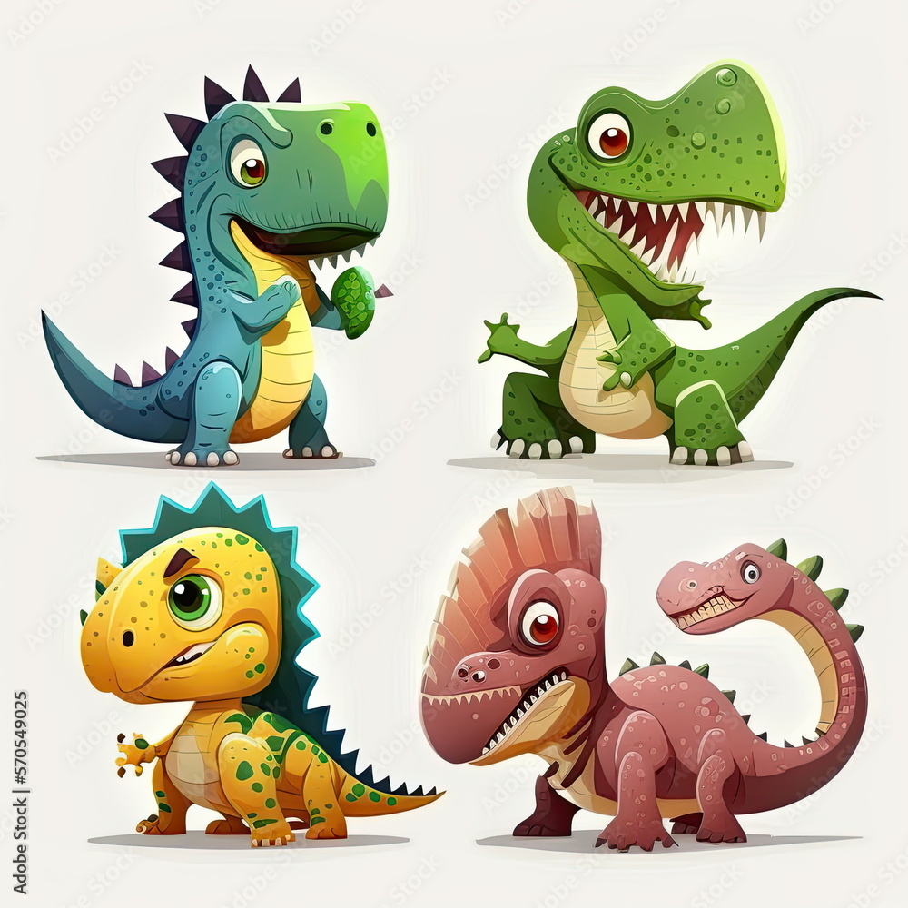 Fototapeta premium set of Dinosaurs cartoon, white background, Made by AI,Artificial intelligence
