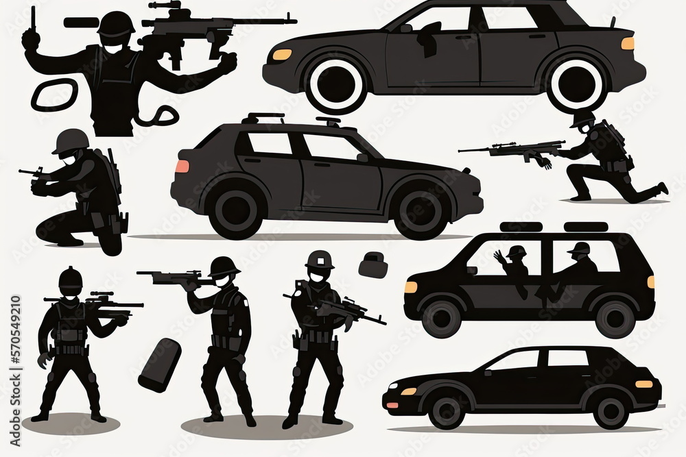  set of polices action, white background, Made by AI,Artificial intelligence