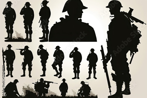 soldier silhouette vector, white background, Made by AI,Artificial intelligence