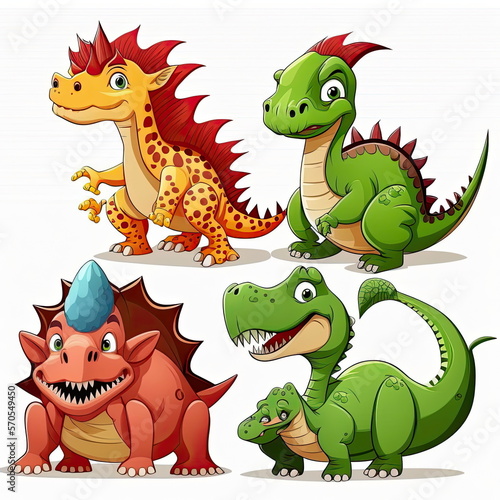 set of Dinosaurs cartoon  white background  Made by AI Artificial intelligence