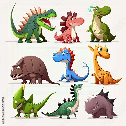 set of Dinosaurs cartoon, white background, Made by AI,Artificial intelligence © waranyu