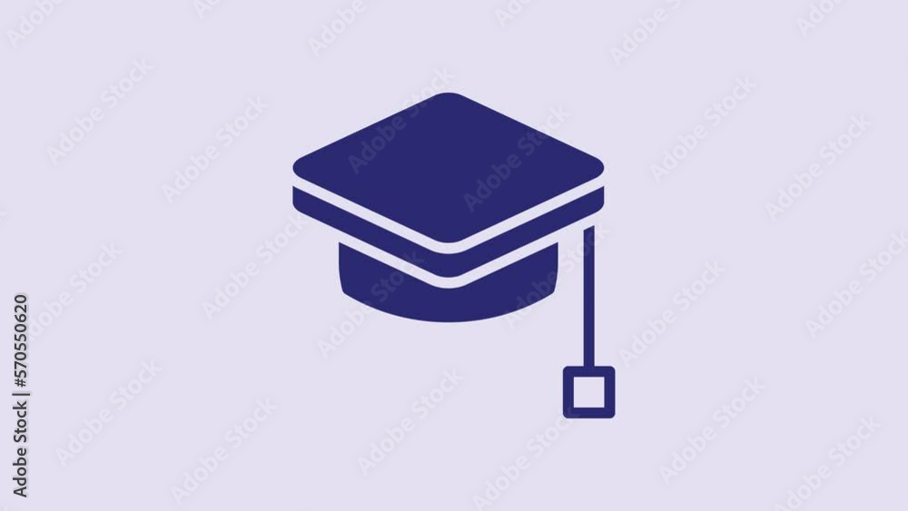 Blue Graduation cap icon isolated on purple background. Graduation hat with tassel icon. 4K Video motion graphic animation Blue Graduation cap icon isolated on purple background. Graduation hat with tassel icon. 4K Video motion graphic animation