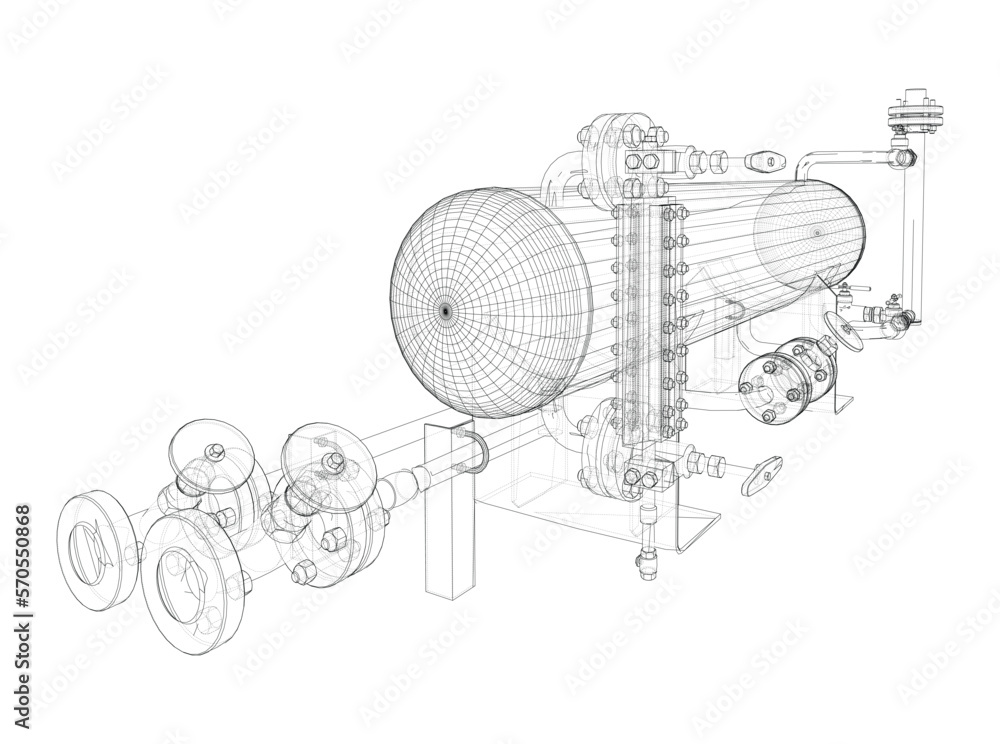 Industrial tank with valves. Vector