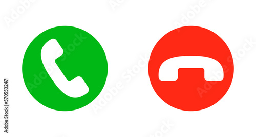 Phone call button and phone call rejection button icon set. Vector.