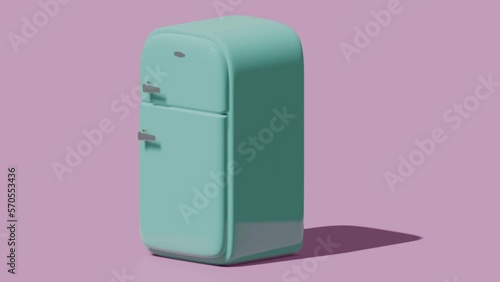Turquoise vintage refrigerator. Abstract animation