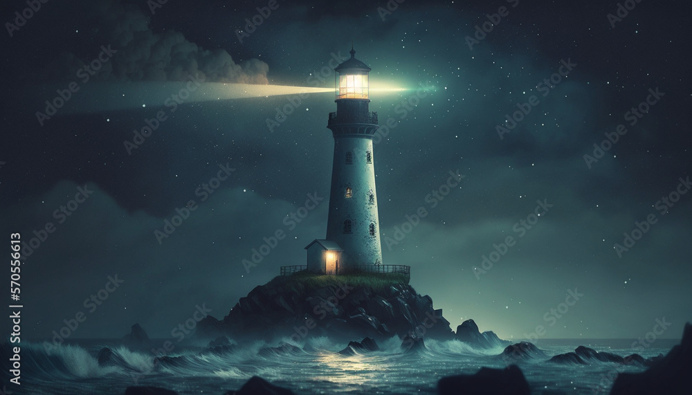 Lighthouse Night, Generative AI, Illustration