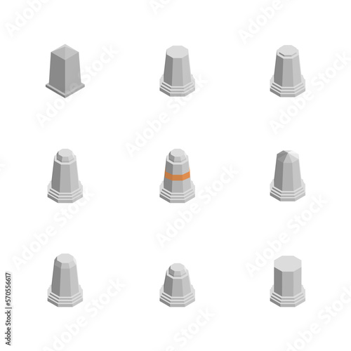 Concrete road poles, flat 3D vector illustration.