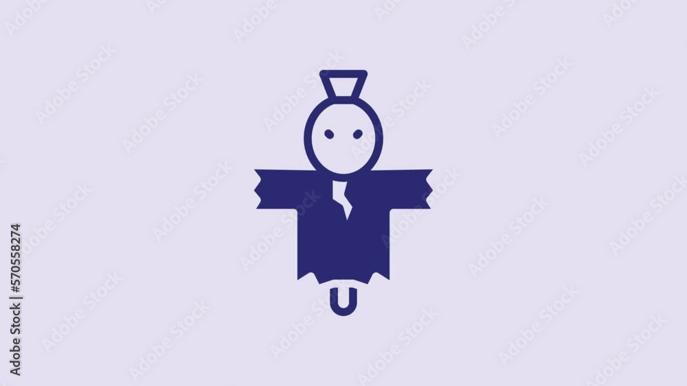 Blue Scarecrow icon isolated on purple background. Happy Halloween party. 4K Video motion graphic animation Blue Scarecrow icon isolated on purple background. Happy Halloween party. 4K Video motion graphic animation