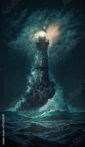 Lighthouse Night, Generative AI, Illustration