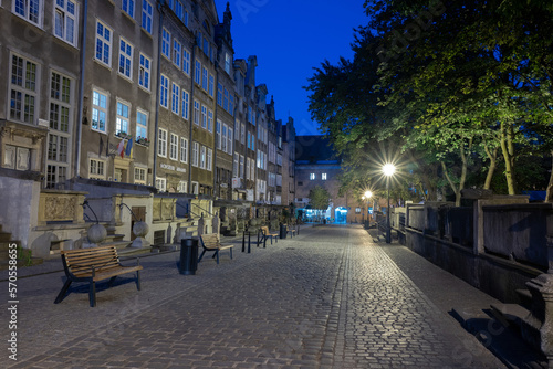 old street in the historical part of Gdansk at night. Poland.
