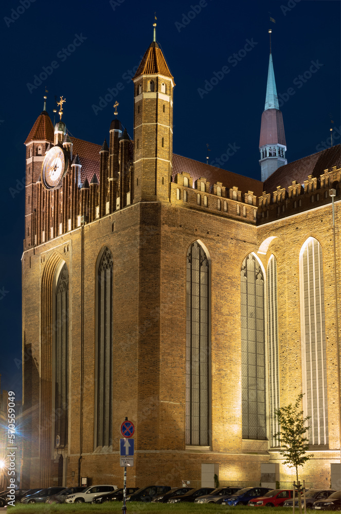 Basilica of St. Mary at night. Gdansk, Poland