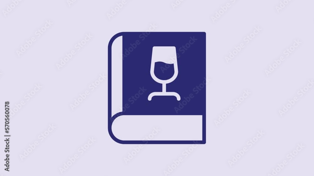 Blue Book about wine icon isolated on purple background. Wine glass icon. Wineglass sign. 4K Video motion graphic animation Blue Book about wine icon isolated on purple background. Wine glass icon. Wineglass sign. 4K Video motion graphic animation
