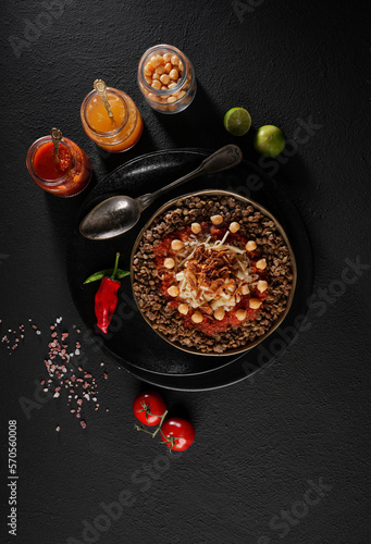 Egyptian Koshary images, Traditional Egyptian food, Delicious Koshary or Kushari photo