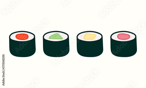 Sushi set maki rolls vector hand drawn