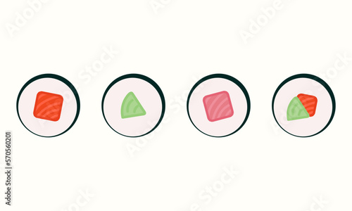 Sushi set maki rolls vector hand drawn