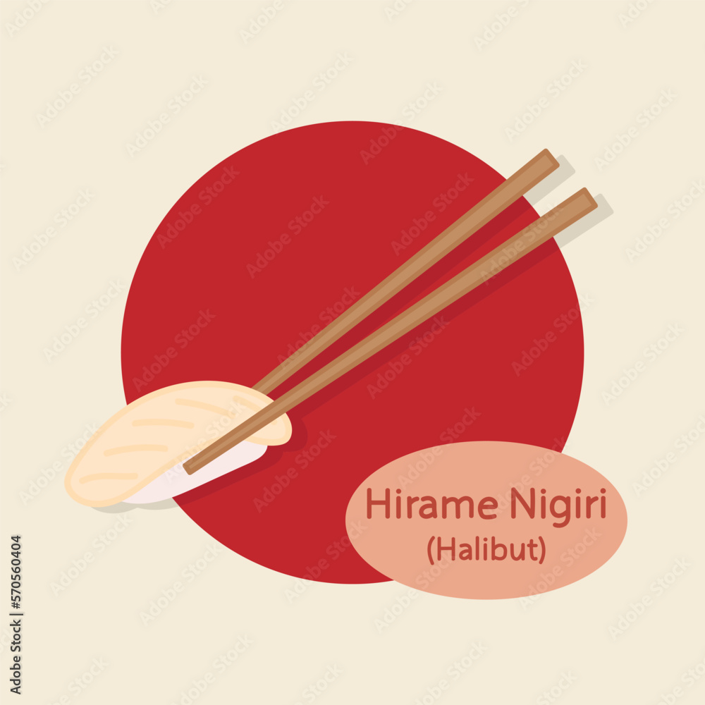 Hirame Nigiri Halibut Sushi japanese food hand drawn food vector illustration Stock Vector