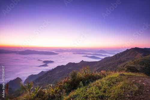 Landscape sea of mist on Mekong river in border of Thailand and Laos. Phu Chee Duean, Chiang Rai Province, Thailand.