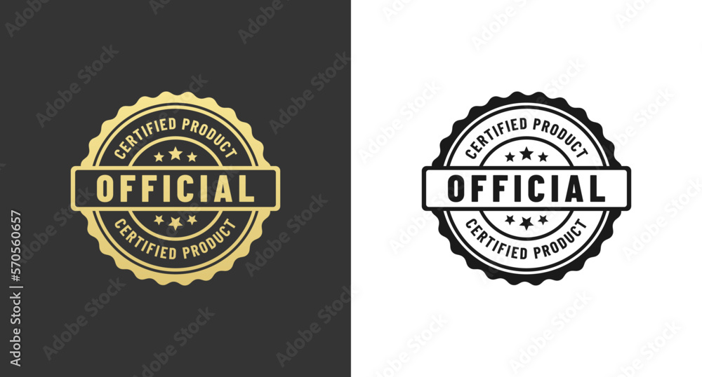 Official Certified Label or Official Certified Stamp vector on White And Black Background. Best Official Certified Label for original product. Official Certified Seal for premium product.