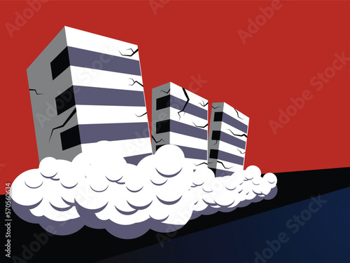 Buildings destroyed by earthquake vector