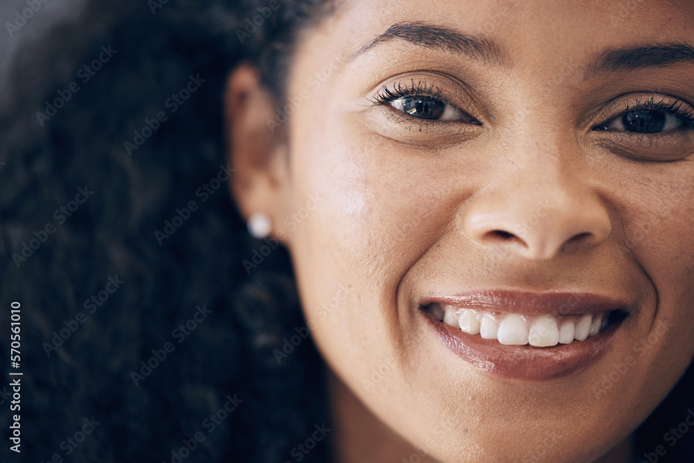 Face, black woman and smile in portrait, success and positive mindset with vision and motivation in Kenya. Growth, development and beauty with confidence and happy African female with mockup space Face, black woman and smile in portrait, success and positive mindset with vision and motivation in Kenya. Growth, development and beauty with confidence and happy African female with mockup space