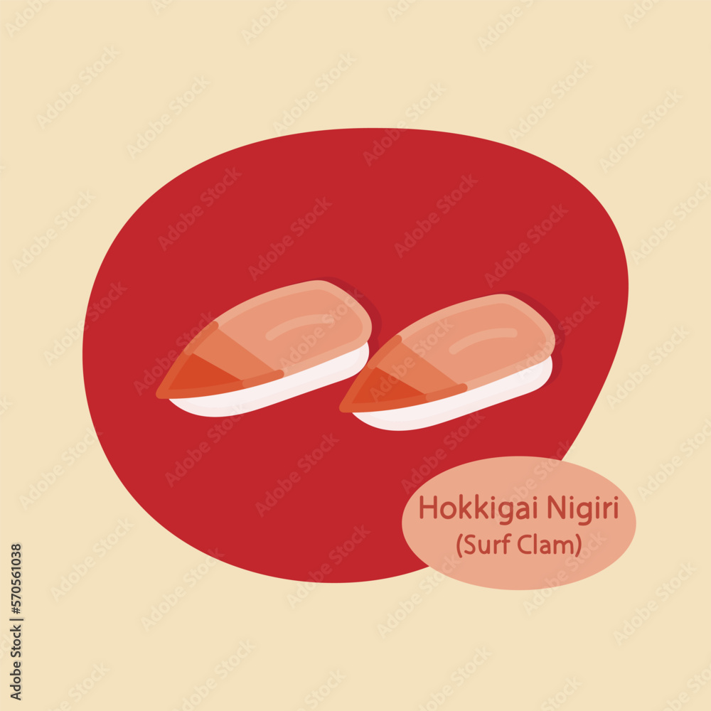 Hokkigai Nigiri Surf Clam Sushi japanese food hand drawn food vector illustration Hokkigai Nigiri Surf Clam Sushi japanese food hand drawn food vector illustration