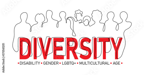 Continuous one line drawing of people multi ethnic races. Racial equality and anti-racism. Gender and age diversity. Multicultural society. Friendship. Vector illustration