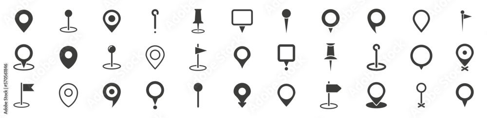 Set of location pin icons. Map pointers. Map markers. Vector illustration. - obrazy, fototapety, plakaty 