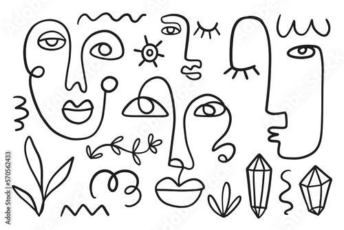 Minimalistic one line drawing Boho elements set