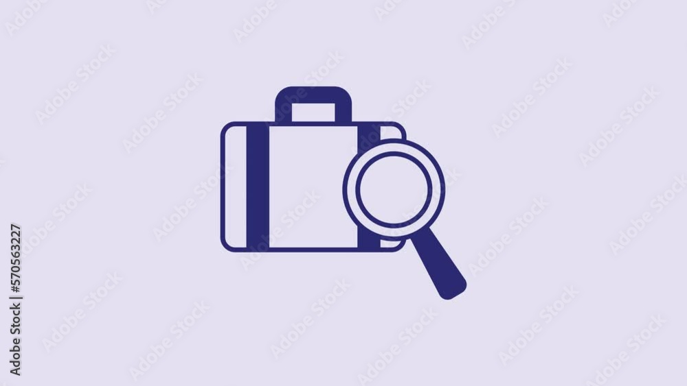 Blue Airline service of finding lost baggage icon isolated on purple background. Search luggage. 4K Video motion graphic animation Blue Airline service of finding lost baggage icon isolated on purple background. Search luggage. 4K Video motion graphic animation