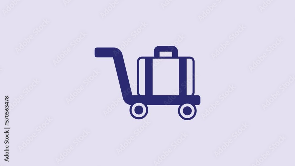 Blue Trolley suitcase icon isolated on purple background. Traveling baggage sign. Travel luggage icon. 4K Video motion graphic animation Blue Trolley suitcase icon isolated on purple background. Traveling baggage sign. Travel luggage icon. 4K Video motion graphic animation