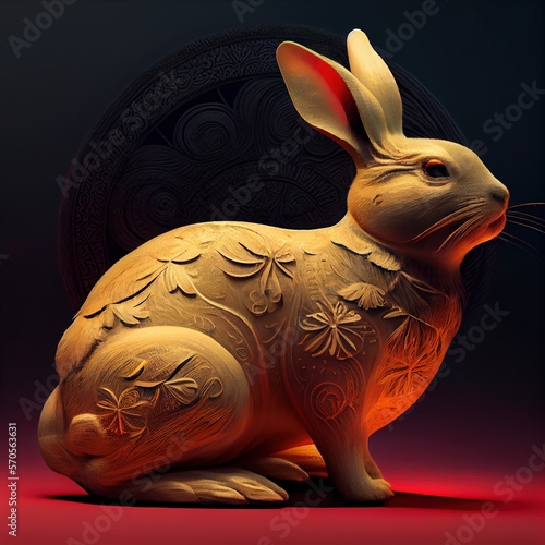 Happy Chinese New Year 2023, year of the rabbit. Portrait rabbit colors and dark background. Mid Autumn Festival. Generative AI technology