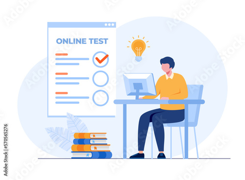 Online test and checking answers, examination, test, quiz, student test, employee, questionnaire, flat vector illustration banner
