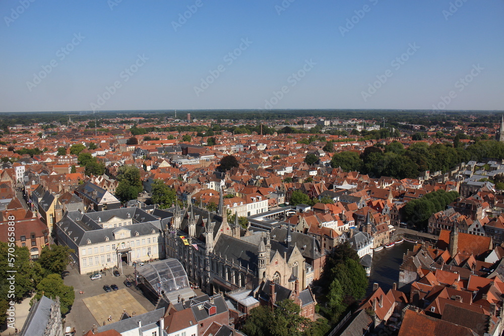 Panorama view of old town in Bruges, Belgium