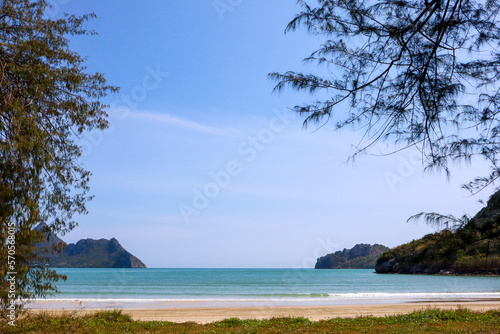 Tourists come to travel mountains and blue sea beautiful nature in Prachuap Khiri Khan Province, Thailand © kittipong