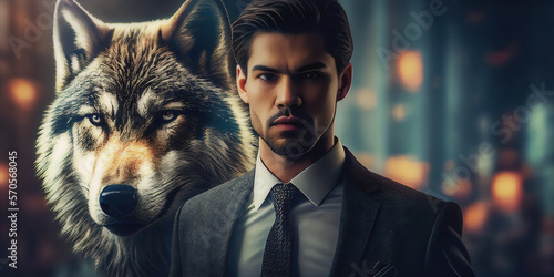 Portrait of a wolf in a business suit on Wall Street. Generative AI.4