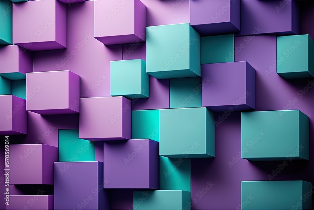 Picture of a wall built out of purple and turquoise blocks. Copy space ...