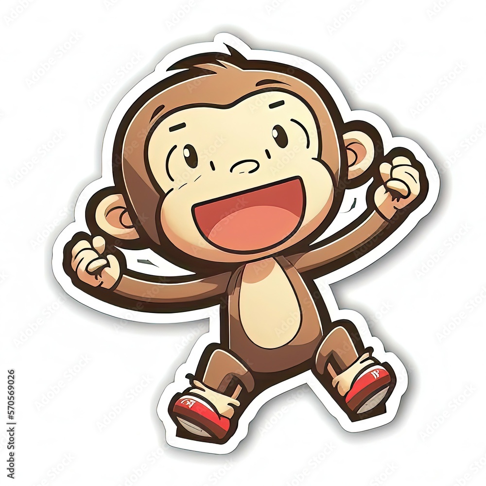 Fototapeta premium smiling monkey character sticker for your car or laptop generative ai