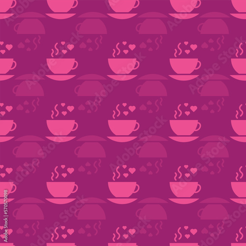 Pink Teacups Valentines Day Vector Repeat Pattern Background