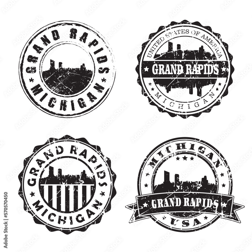 Fototapeta premium Grand Rapids Michigan Stamp Skyline Postmark. Silhouette Postal Passport. City Round Vector Icon Set. Vintage Postage