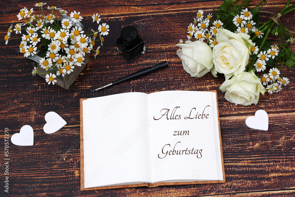 Geburtstagskarte: Der Text alles Liebe zum Geburtstag mit Rosen