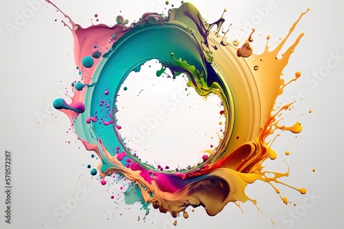 Abstract circle liquid motion flow explosion. Curved wave colorful pattern with paint drops on white background