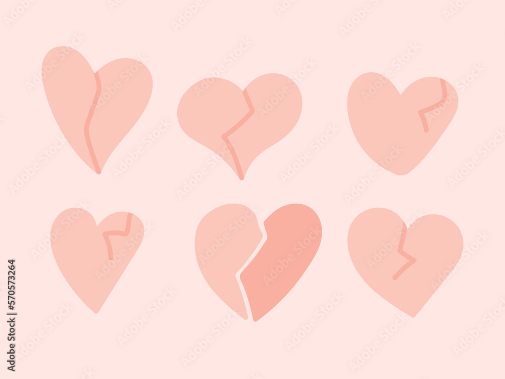 vector hand drawn broken hearts collection
