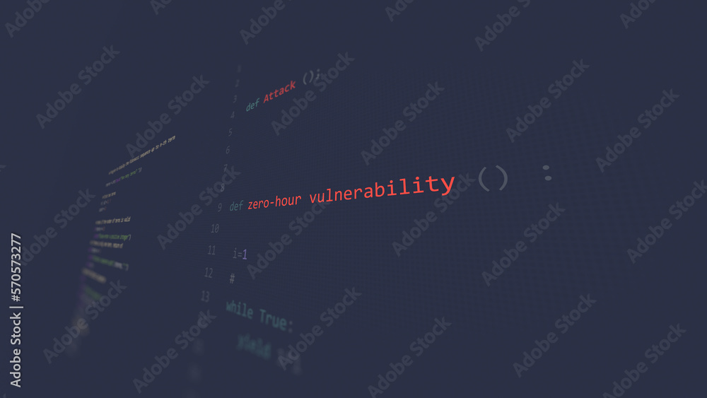Cyber attack zero-hour vulnerability vunerability in text ascii art style, code on editor screen.
