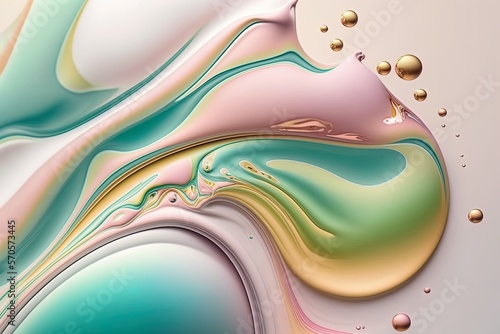 Abstract colorful paint fluid motion with swirls and splashes background in pastel colors. Acrylic paint mix texture closeup. photo