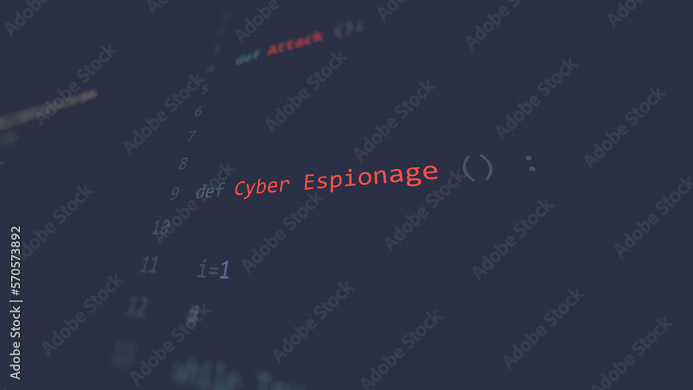 Naklejka premium Cyber attack Cyber Espionage vunerability in text ascii art style, code on editor screen.