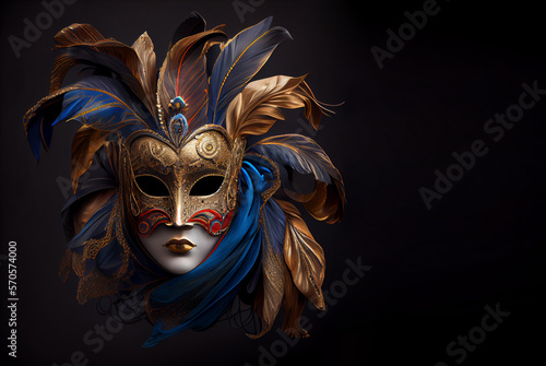 Realistic luxury carnival mask on dark background. Generative AI