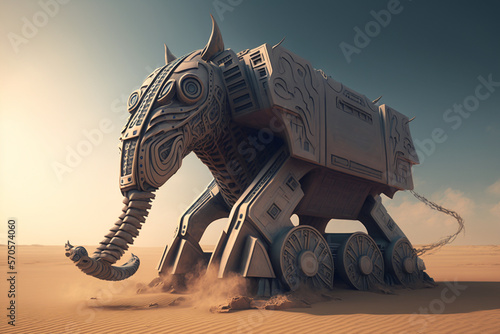 elephant statue in the desert  Generative AI