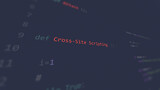 Cyber attack cross-site scripting (XSS) vunerability in text ascii art style, cross site scripting code on editor screen.