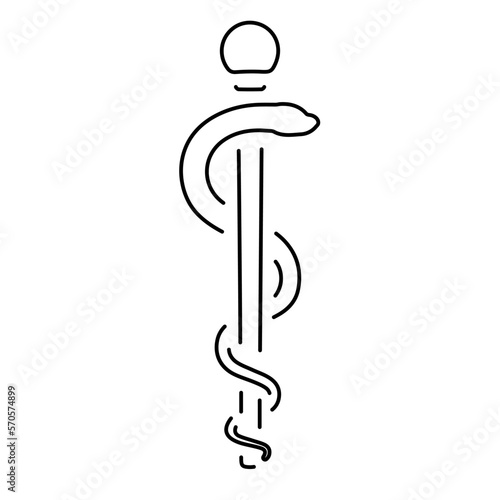 Staff of Asclepius icon on white background, vector illustration.